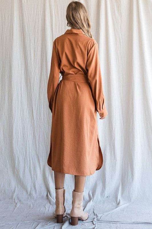 SOLID BUTTON DOWN BELTED LONG DRESS 30-545 - Shop Style & More | Fresh Looks, Everyday Deals & Free Shipping