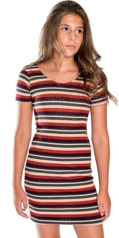 KIDS RIB STRIPE SHORT SLEEVE DRESS - Shop Style & More | Fresh Looks, Everyday Deals & Free Shipping