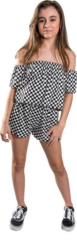 KIDS CHECKERED OFF THE SHOULDER ROMPER - Shop Style & More | Fresh Looks, Everyday Deals & Free Shipping