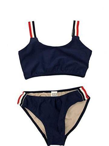 JUNIORS NAVY TWO PIECE STRIPE SIDE BATHING SUIT - Shop Style & More | Fresh Looks, Everyday Deals & Free Shipping