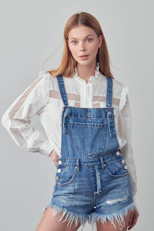 Frayed Overall Romper - Shop Style & More | Fresh Looks, Everyday Deals & Free Shipping