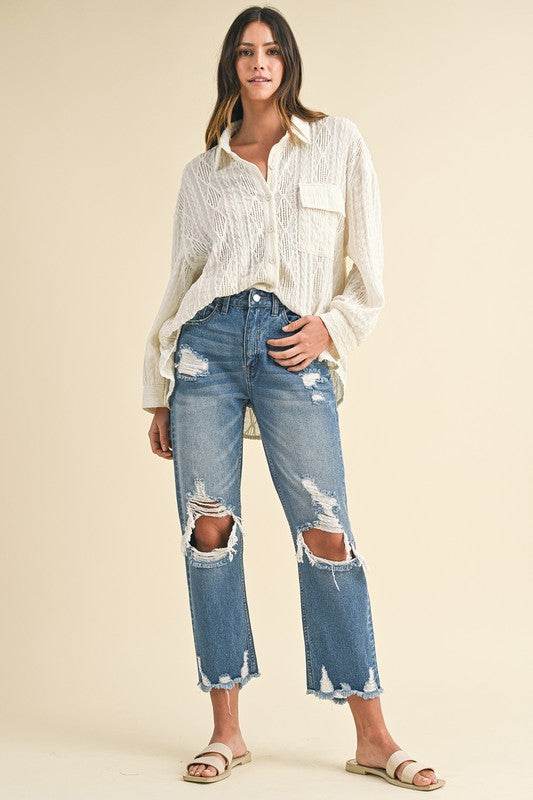 Annie Wear Distressed Raw Hem Cropped Jeans - Shop Style & More | Fresh Looks, Everyday Deals & Free Shipping