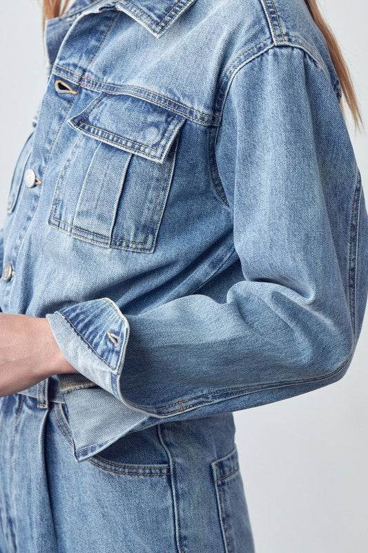 Belted Collared Button Front Denim Jumpsuit - Shop Style & More | Fresh Looks, Everyday Deals & Free Shipping