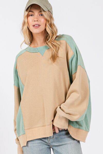 SAGE + FIG Color Block Round Neck Sweatshirt - Shop Style & More | Fresh Looks, Everyday Deals & Free Shipping