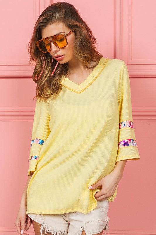 BiBi Cord Rib with Stitched Floral Contrast Top - Shop Style & More | Fresh Looks, Everyday Deals & Free Shipping