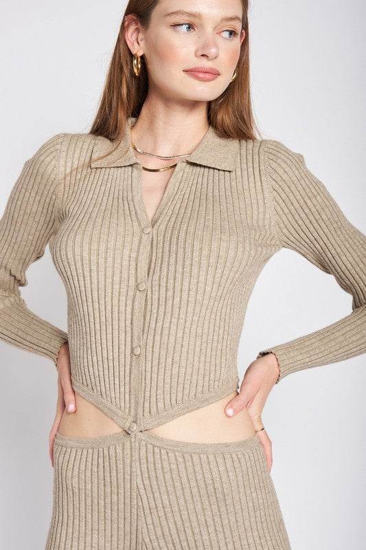 LONG SLEEVE BUTTON UP JUMPSUIT WITH SIDE CUT OUTS - Shop Style & More | Fresh Looks, Everyday Deals & Free Shipping