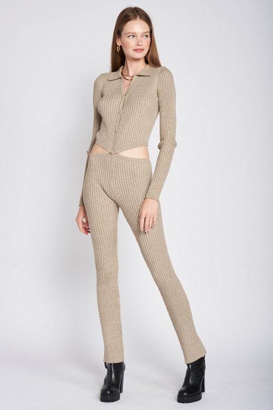 LONG SLEEVE BUTTON UP JUMPSUIT WITH SIDE CUT OUTS - Shop Style & More | Fresh Looks, Everyday Deals & Free Shipping