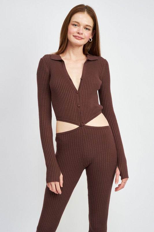 LONG SLEEVE BUTTON UP JUMPSUIT WITH SIDE CUT OUTS - Shop Style & More | Fresh Looks, Everyday Deals & Free Shipping
