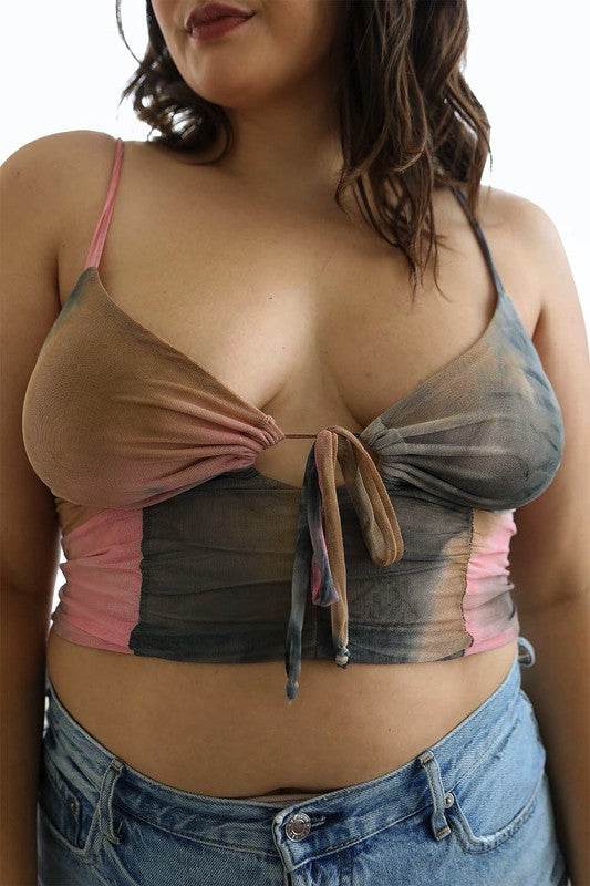 Plus Size Tie Dye Mesh Keyhole Front Brami Top - Shop Style & More | Fresh Looks, Everyday Deals & Free Shipping