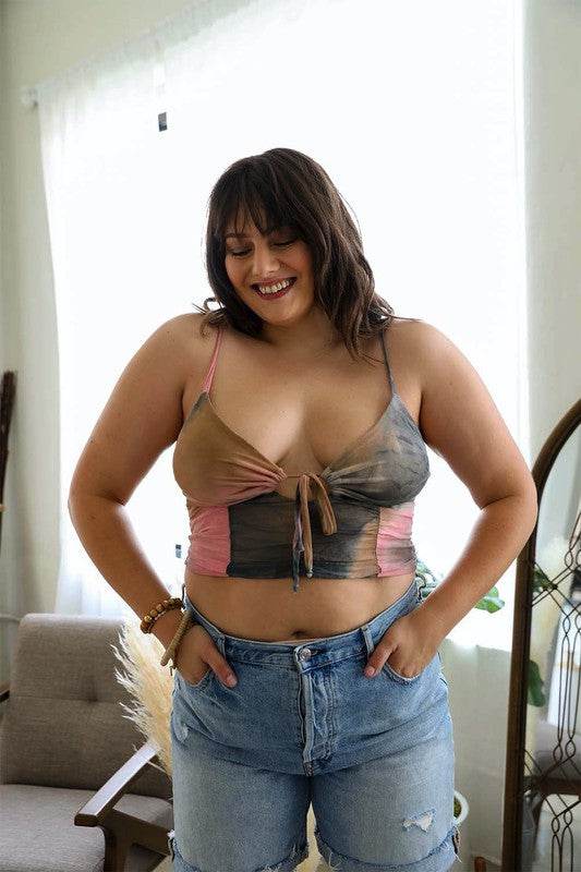 Plus Size Tie Dye Mesh Keyhole Front Brami Top - Shop Style & More | Fresh Looks, Everyday Deals & Free Shipping