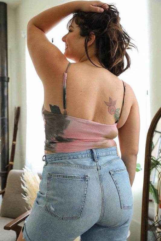 Plus Size Tie Dye Mesh Keyhole Front Brami Top - Shop Style & More | Fresh Looks, Everyday Deals & Free Shipping