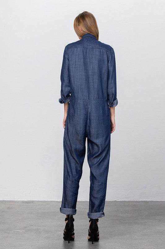 Collared Button Front Tencel Jumpsuit - Shop Style & More | Fresh Looks, Everyday Deals & Free Shipping