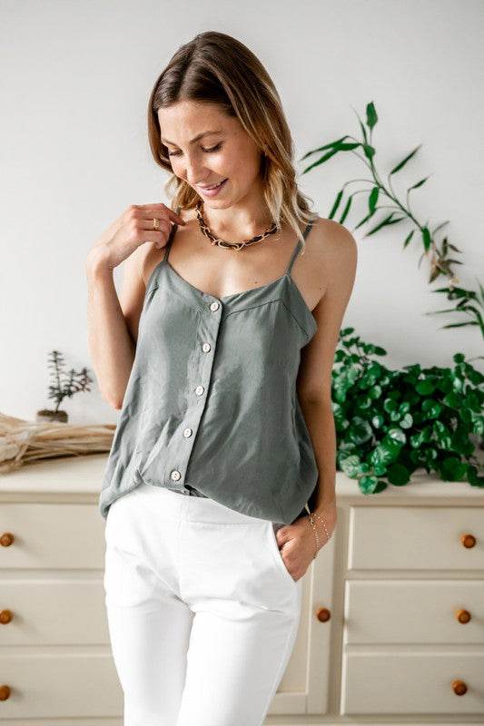 Green Peony Button-Up Tank - Shop Style & More | Fresh Looks, Everyday Deals & Free Shipping