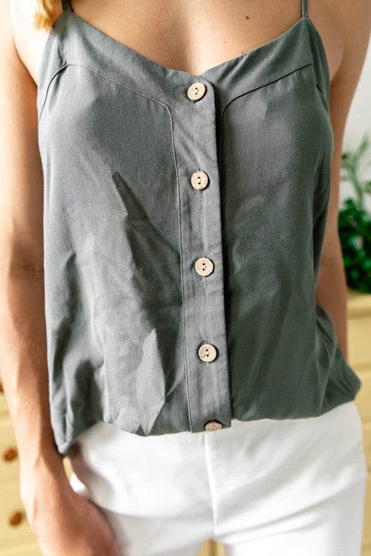Green Peony Button-Up Tank - Shop Style & More | Fresh Looks, Everyday Deals & Free Shipping