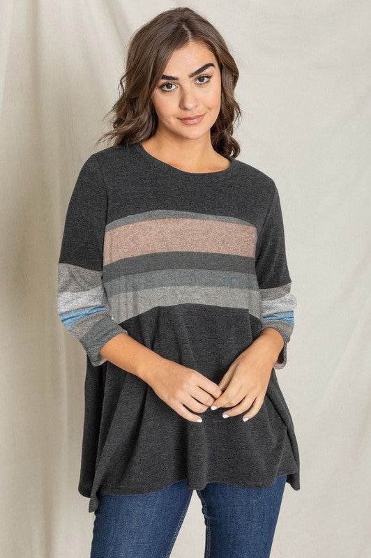 Knit Stripe Panel A Line Tunic - Shop Style & More | Fresh Looks, Everyday Deals & Free Shipping