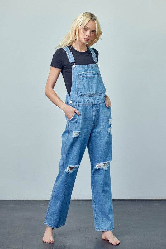 Pocket Patched Ripped Denim Overalls - Shop Style & More | Fresh Looks, Everyday Deals & Free Shipping