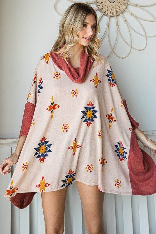 AZTEC PRINT COWL NECK OVERSIZED PONCHO - Shop Style & More | Fresh Looks, Everyday Deals & Free Shipping