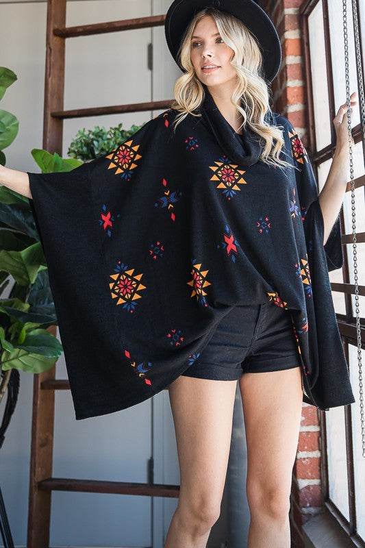 AZTEC PRINT COWL NECK OVERSIZED PONCHO - Shop Style & More | Fresh Looks, Everyday Deals & Free Shipping
