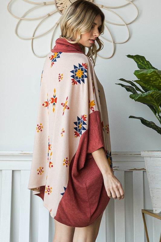 AZTEC PRINT COWL NECK OVERSIZED PONCHO - Shop Style & More | Fresh Looks, Everyday Deals & Free Shipping