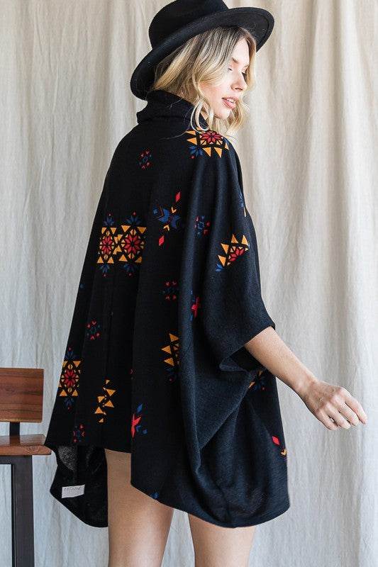 AZTEC PRINT COWL NECK OVERSIZED PONCHO - Shop Style & More | Fresh Looks, Everyday Deals & Free Shipping