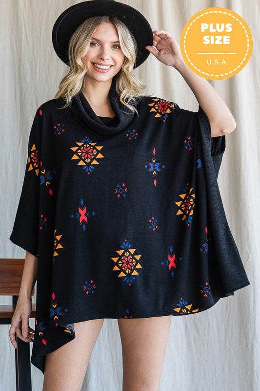 AZTEC PRINT COWL NECK OVERSIZED PONCHO - Shop Style & More | Fresh Looks, Everyday Deals & Free Shipping