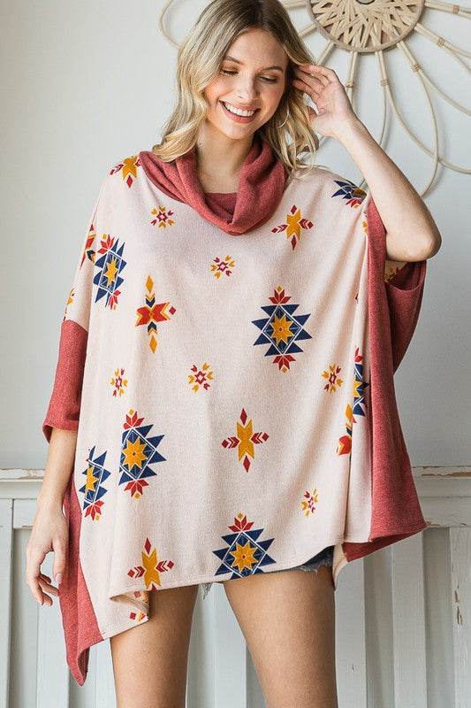 AZTEC PRINT COWL NECK OVERSIZED PONCHO - Shop Style & More | Fresh Looks, Everyday Deals & Free Shipping