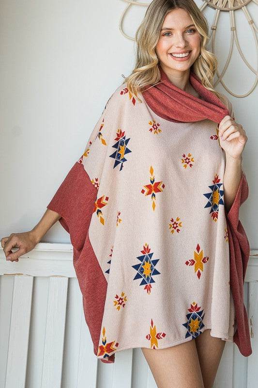 AZTEC PRINT COWL NECK OVERSIZED PONCHO - Shop Style & More | Fresh Looks, Everyday Deals & Free Shipping