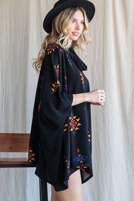 AZTEC PRINT COWL NECK OVERSIZED PONCHO - Shop Style & More | Fresh Looks, Everyday Deals & Free Shipping