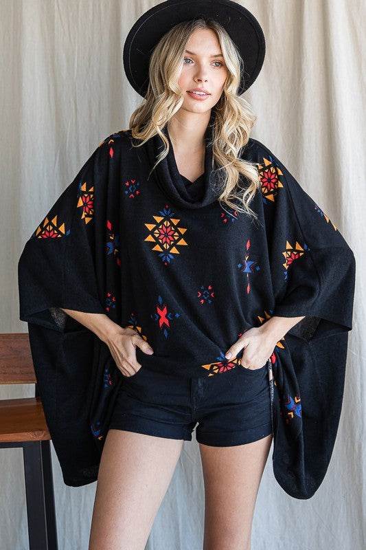 AZTEC PRINT COWL NECK OVERSIZED PONCHO - Shop Style & More | Fresh Looks, Everyday Deals & Free Shipping
