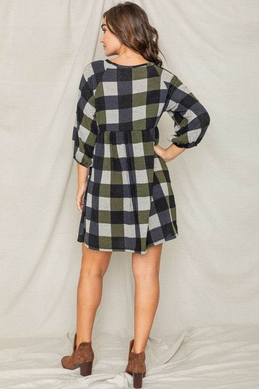 Plus Checker Balloon Sleeve Midi Dress - Shop Style & More | Fresh Looks, Everyday Deals & Free Shipping