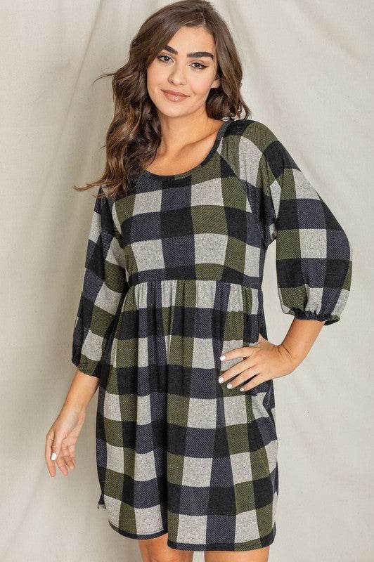 Plus Checker Balloon Sleeve Midi Dress - Shop Style & More | Fresh Looks, Everyday Deals & Free Shipping