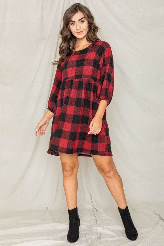 Plus Checker Balloon Sleeve Midi Dress - Shop Style & More | Fresh Looks, Everyday Deals & Free Shipping