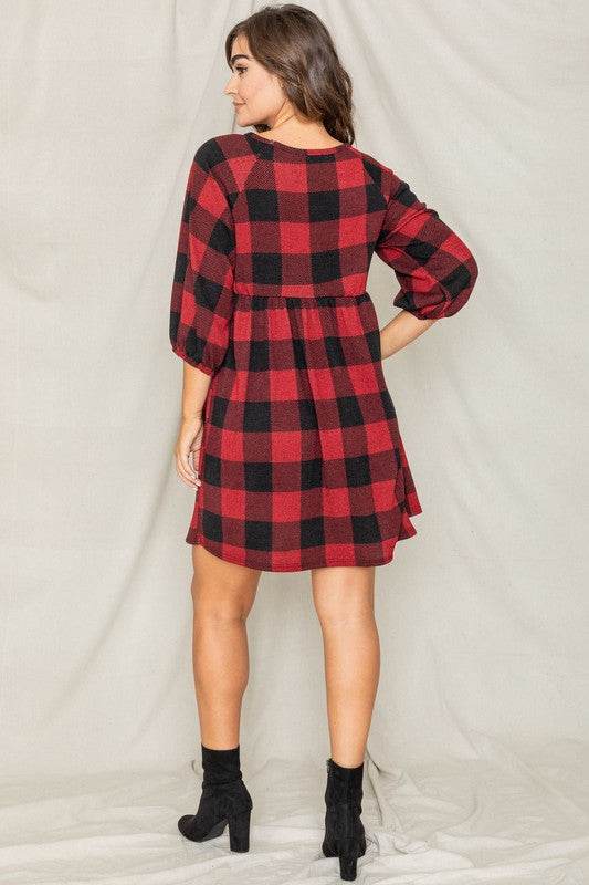 Plus Checker Balloon Sleeve Midi Dress - Shop Style & More | Fresh Looks, Everyday Deals & Free Shipping