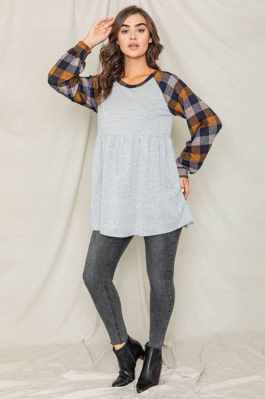Checkered Bishop Sleeve Tunic Dress - Shop Style & More | Fresh Looks, Everyday Deals & Free Shipping