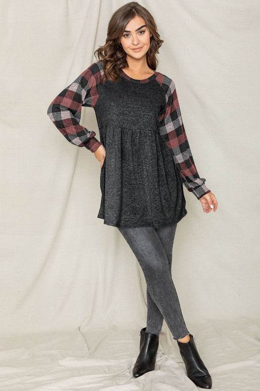 Checkered Bishop Sleeve Tunic Dress - Shop Style & More | Fresh Looks, Everyday Deals & Free Shipping