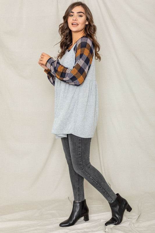 Checkered Bishop Sleeve Tunic Dress - Shop Style & More | Fresh Looks, Everyday Deals & Free Shipping