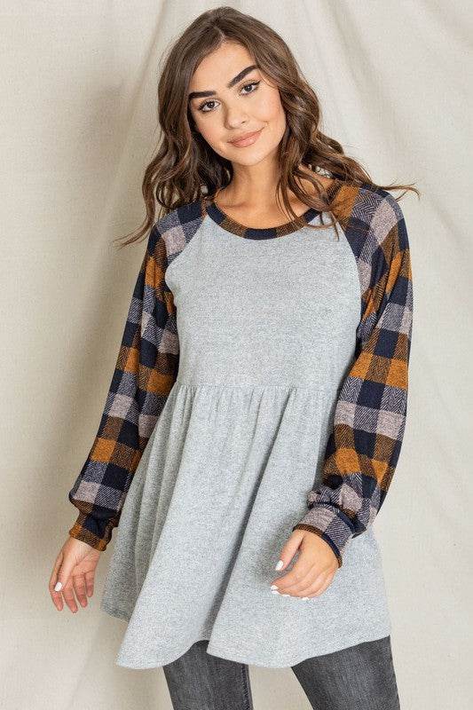 Checkered Bishop Sleeve Tunic Dress - Shop Style & More | Fresh Looks, Everyday Deals & Free Shipping