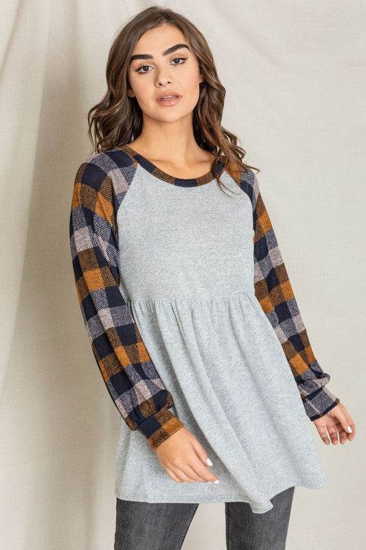 Checkered Bishop Sleeve Tunic Dress - Shop Style & More | Fresh Looks, Everyday Deals & Free Shipping