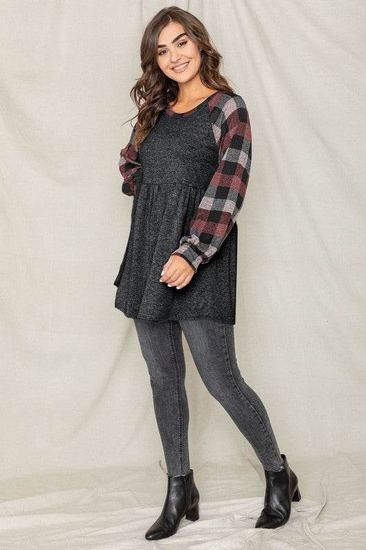Checkered Bishop Sleeve Tunic Dress - Shop Style & More | Fresh Looks, Everyday Deals & Free Shipping