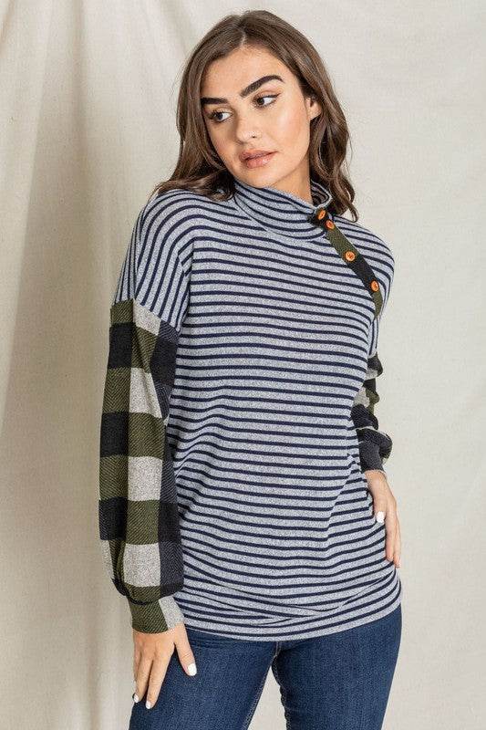 Turtle Neck Checker Sleeve Tunic - Shop Style & More | Fresh Looks, Everyday Deals & Free Shipping