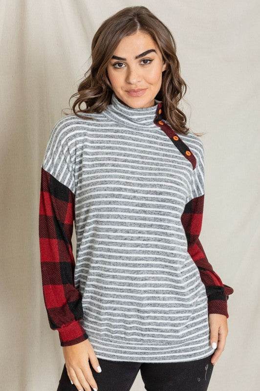 Turtle Neck Checker Sleeve Tunic - Shop Style & More | Fresh Looks, Everyday Deals & Free Shipping