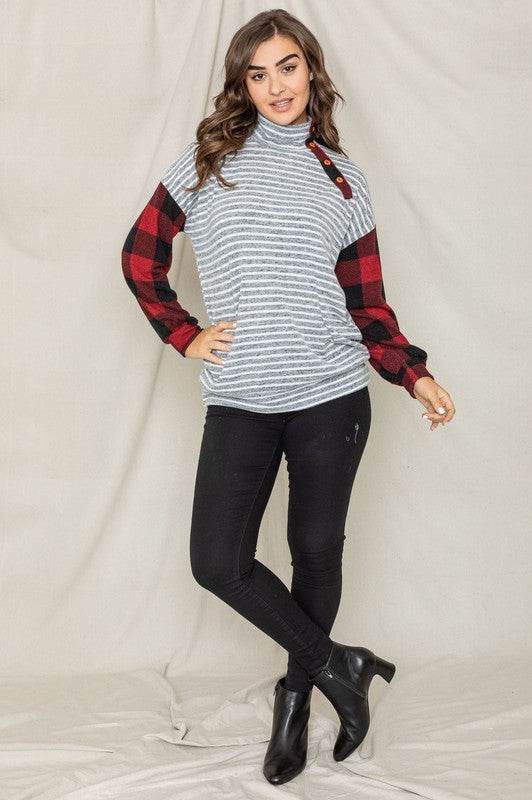 Turtle Neck Checker Sleeve Tunic - Shop Style & More | Fresh Looks, Everyday Deals & Free Shipping