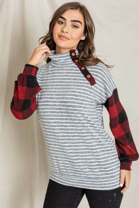 Turtle Neck Checker Sleeve Tunic - Shop Style & More | Fresh Looks, Everyday Deals & Free Shipping