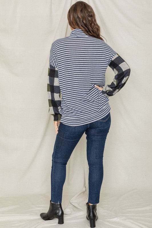 Turtle Neck Checker Sleeve Tunic - Shop Style & More | Fresh Looks, Everyday Deals & Free Shipping