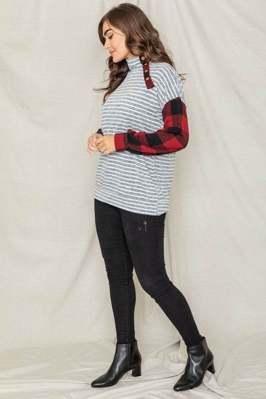 Turtle Neck Checker Sleeve Tunic - Shop Style & More | Fresh Looks, Everyday Deals & Free Shipping