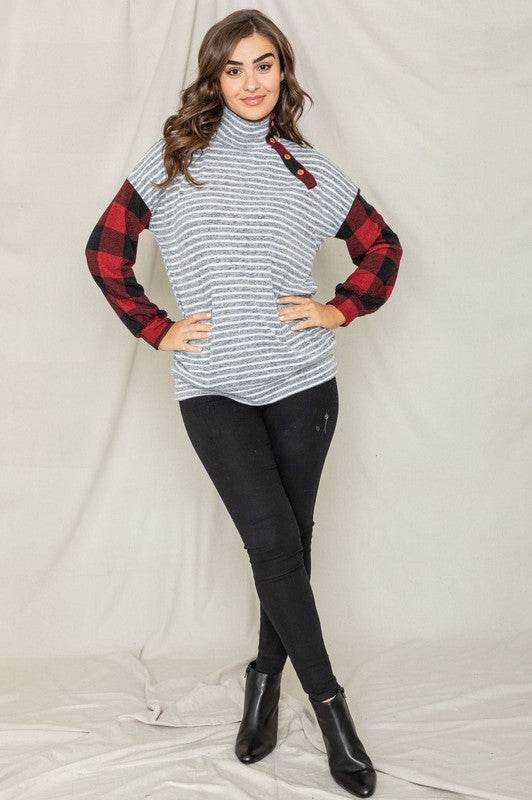 Turtle Neck Checker Sleeve Tunic - Shop Style & More | Fresh Looks, Everyday Deals & Free Shipping