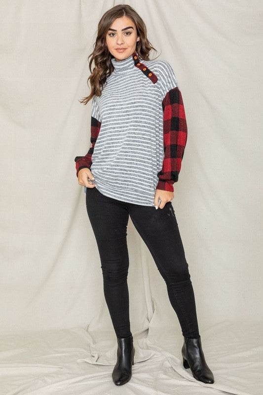 Turtle Neck Checker Sleeve Tunic - Shop Style & More | Fresh Looks, Everyday Deals & Free Shipping