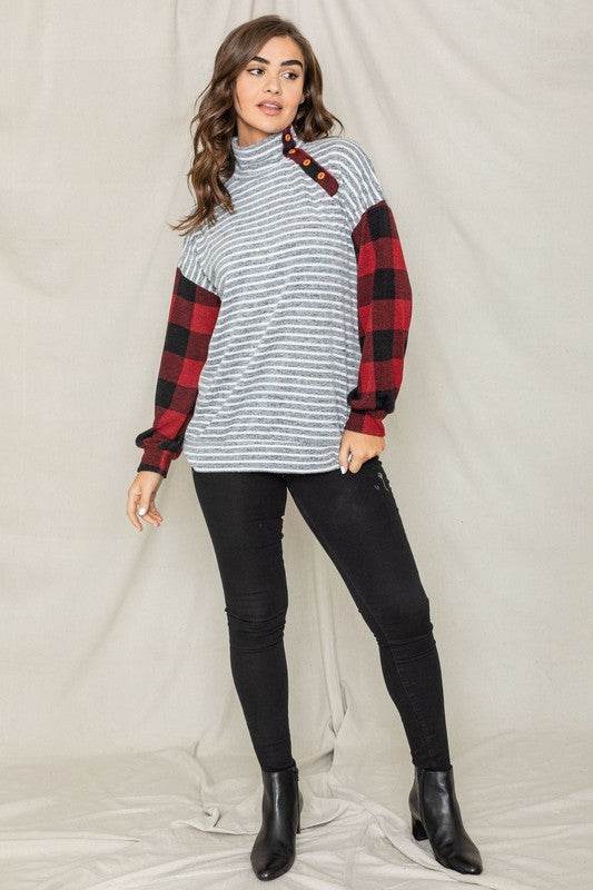 Turtle Neck Checker Sleeve Tunic - Shop Style & More | Fresh Looks, Everyday Deals & Free Shipping