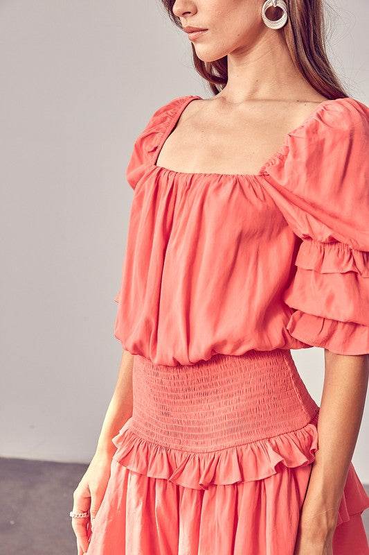 Puff Sleeve Smocked Waist Romper - Shop Style & More | Fresh Looks, Everyday Deals & Free Shipping