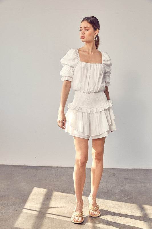 Puff Sleeve Smocked Waist Romper - Shop Style & More | Fresh Looks, Everyday Deals & Free Shipping